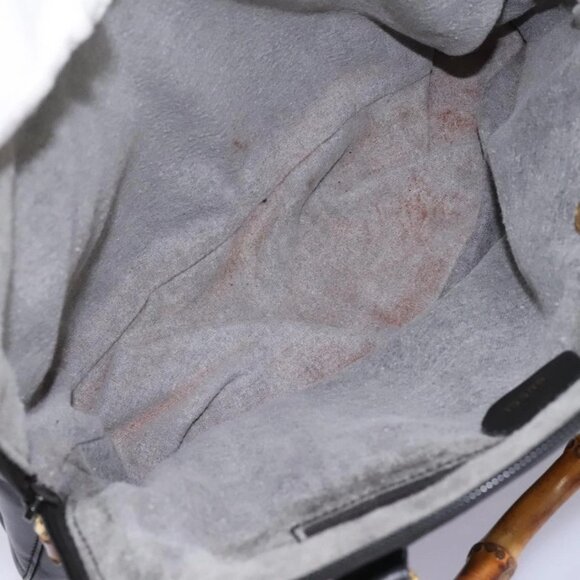 GUCCI Bamboo Hand Bag Leather 2way Black Gold - Picture 13 of 16